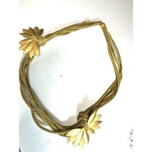 Vintage Belt Goldtone Cord Swag Metal Flower 90s Waist 32 Inches